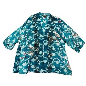 Citron Santa Monica Silk Blend Topper Women's Petite L Open Front Asian Artwear